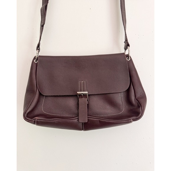 Etienne Aigner Handbags - Etienne Aigner Chocolate Brown Genuine Leather Crossbody Flap Buckle Bag